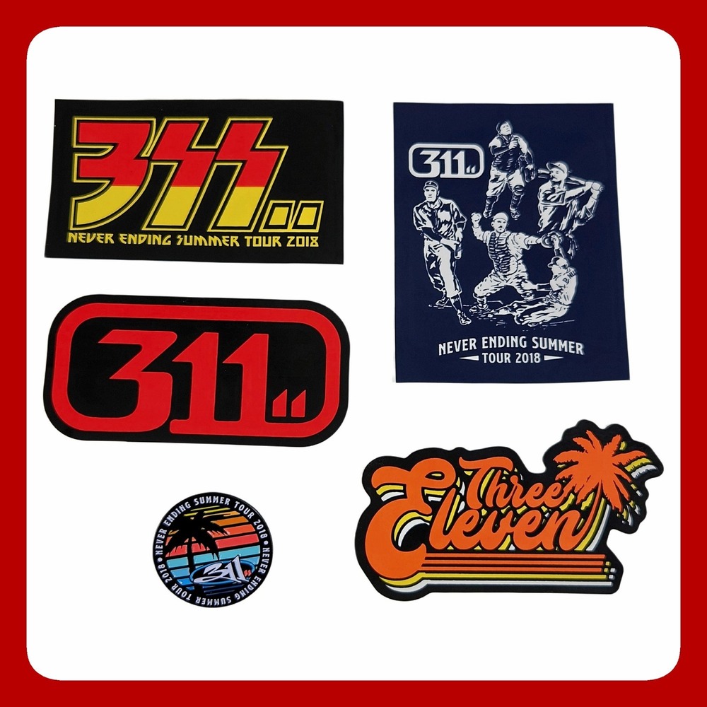 311 Never Ending Summer Tour 2018 Concert Music Sticker & Pin 5pc Set
